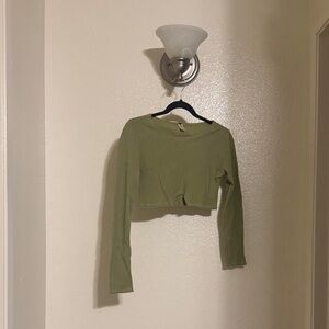 Sage Green Long Sleeve Crop Top